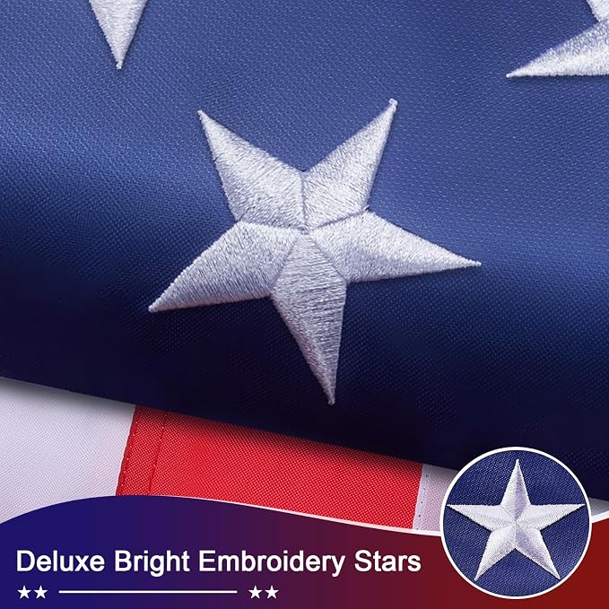 American Flag 3x5 Ft, Heavy-Duty Polyester USA Flag, Embroidered Stars & Sewn Stripes, UV Fade Resistant Waterproof All Weather Flag with Anti-Corrosion Brass Grommets, Indoor Outdoor Decor for Yard, Patio, 4th of July