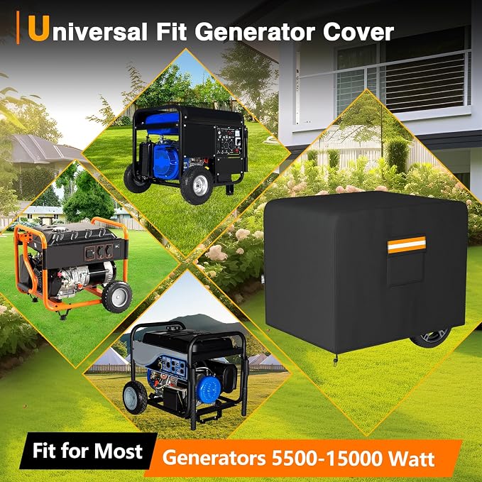 EVRBUL Generator Cover, 38”L x 28”W x 30”H Heavy Duty Waterproof 420D All-Weather Generator Cover with Storage Pocket Compatible with Most Generators 5500-15000 Watt (Black)