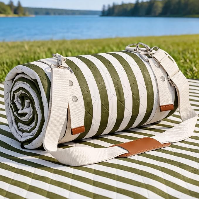 G GOOD GAIN Waterproof Picnic Blanket, 79"x79" Extra Large Beach Mat for 6 to 8 Adults, Machine Washable Outdoor Blanket for Camping, Grass, Park, Camping, Concerts, MiddleGreen