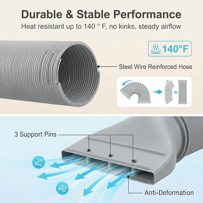Portable AC Exhaust Hose Kit - 1 Inch Flat Nozzle + 59 Inch Hose | Vent kit for 3D printers, laser engravers & portable ACs. 1in flat nozzle + 59in hose + adapter. Dual-thread. No drilling.