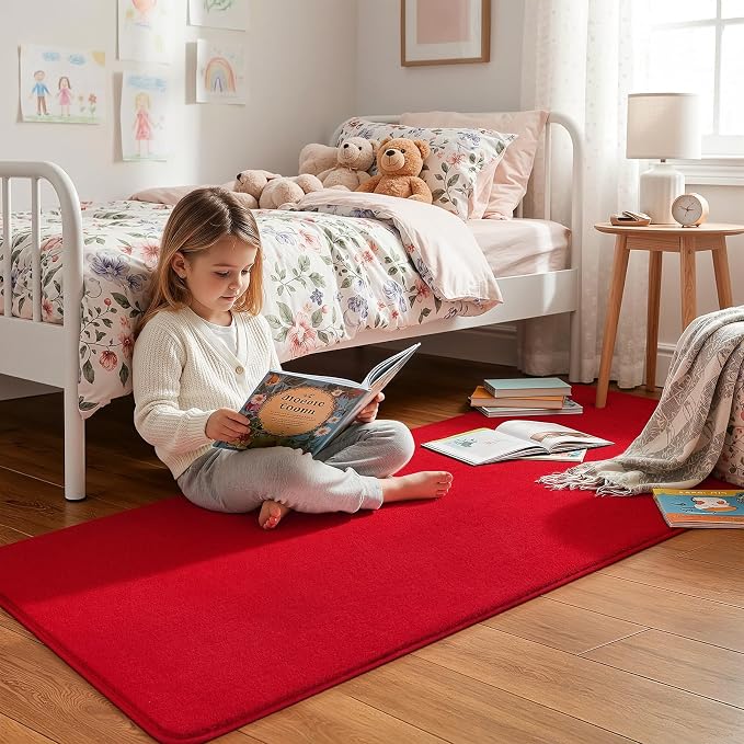 Amearea Modern Soft Hallway Runner Rug, 2x6 Feet Red Washable Runner Rugs | Fluffy Bedroom Bedside Rugs, Indoor Non Slip Memory Foam Rug Carpet for Hallway Entrance Kitchen Living Room Decor