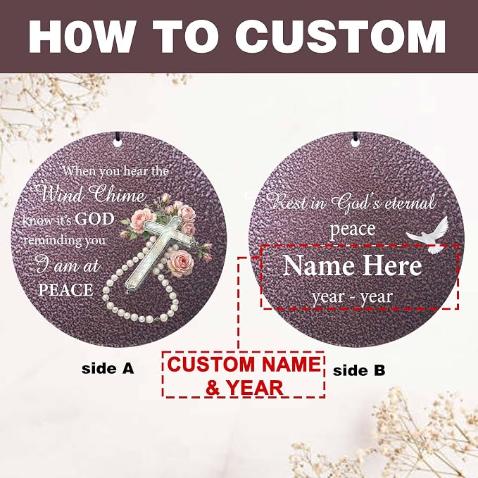 Personalized Outside Wind Chimes for Loss Mother Father, Cross Memorial Sympathy Wind Chime for Funeral, Bereavement Gifts in Memory of Loss