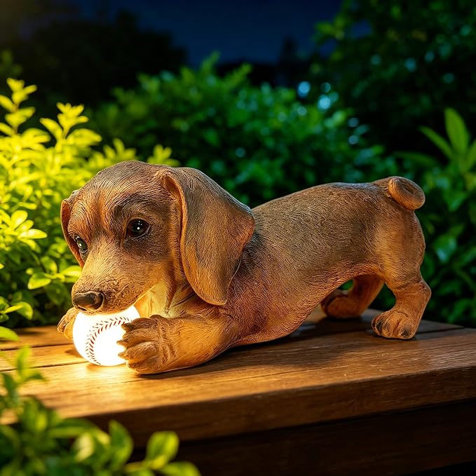 Dachshund Solar Garden Statue - Outdoor Yard, Lawn, Patio Weiner Dog Decor - Unique Birthday Housewarming Gift for Mom, Women, Dad, Men