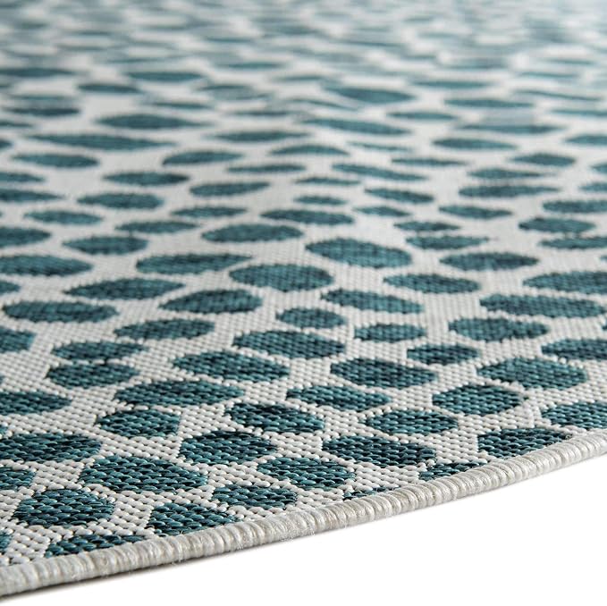 Unique Loom Outdoor Collection Area Rug - Cape Town (4' 1' Round, Teal/ Ivory)