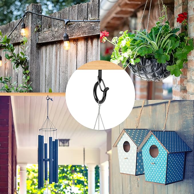 Q Hanger 35 Pcs Screw-in Hooks for Outdoor String Lights, Swivel Hanging Basket Patio Light Hooks with Safe Buckle Screw in Planter Eye Hooks for Wall Ceiling