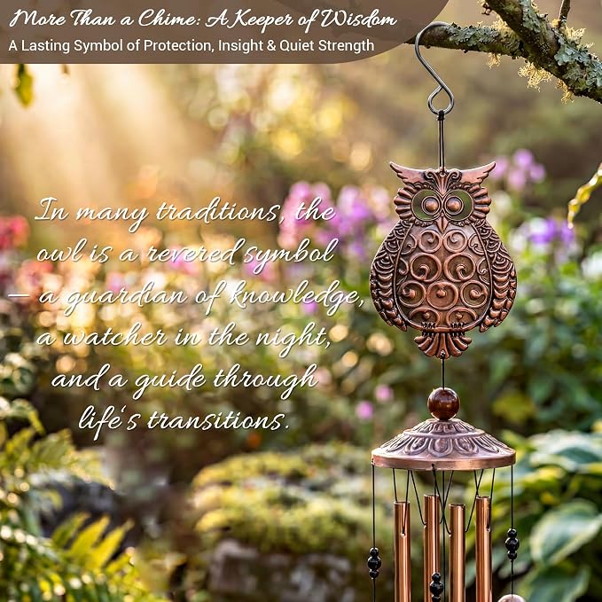 Wise Guardian Owl Wind Chime for Outside - The for Dad, Mother's Day, Family & Siblings, Graduation, Teacher, New Home & Your Garden (39 inches)