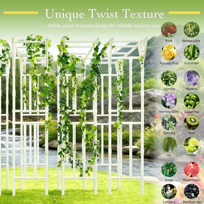 Flat Top Garden Arch Trellis 11FT x 9FT, Super Large Arbor Trellis for Climbing Plants Outdoor 141.7in x 108in x 19.7in, Metal Garden Frame for Backyard, Lawn, Archway, Wedding Decoration, Patio White