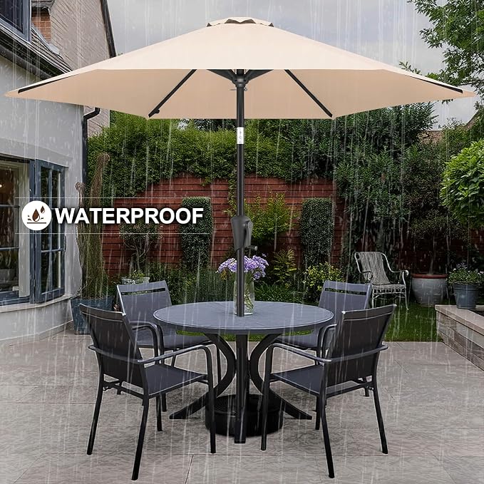 FLAME&SHADE 10ft Patio Umbrella - Outdoor Umbrella with 6 Sturdy Ribs, Push Button Tilt and Crank, UV Protection Table Market Umbrella for Pool, Porch, Garden, Deck, Backyard (Beige)