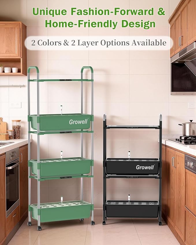 Growell 54 Pods Hydroponics Growing System Kit with Independent Water Pump | Vertical Indoor Herb Garden with 2 Light Modes & 2 Timer, Smart Water Circulation, 28L Water Tank, Movable & Space-Saving