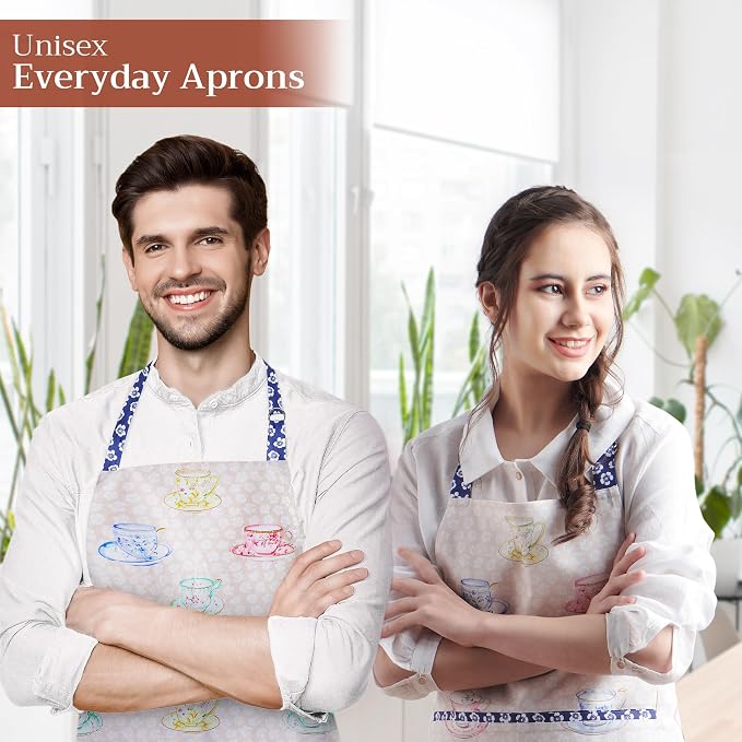 Maison d' Hermine Aprons for women with Pocket 100% Cotton (27.50"x31.50") | Adjustable Neck Strap & long ties Apron Men Chef Wedding Cooking Gardening Server Maid