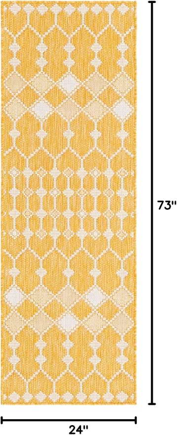 Unique Loom Outdoor Trellis Collection Area Rug - Traliccio (2' x 6' 1" Runner, Yellow/ Ivory)