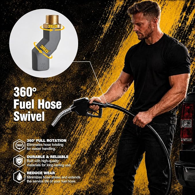 3/4" NPT Auto Shut-Off Fuel Nozzle, Gas Pump Nozzle with 3-Speed Padlock (9-16 GPM) - 360° Swivel Hose for Gasoline, Diesel, Biodiesel B20, E15 & Kerosene (BLACK)