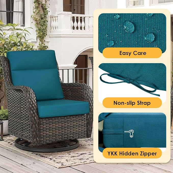 Sunbrella Outdoor High Back Chair Cushion, 2 Pack 44x21 inches Patio Chair Cushions Water Repellent Rocking Cushions Indoor Furniture Seat Pad, Spectrum Peacock