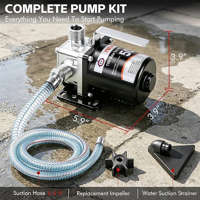 FMCNMech Portable Water Transfer Pump, 110V Electric Utility Pump with 500 GPH High Flow, for Pool Drain, Basement Water Removal, Garden, Rain Barrel (Water pump without switch)