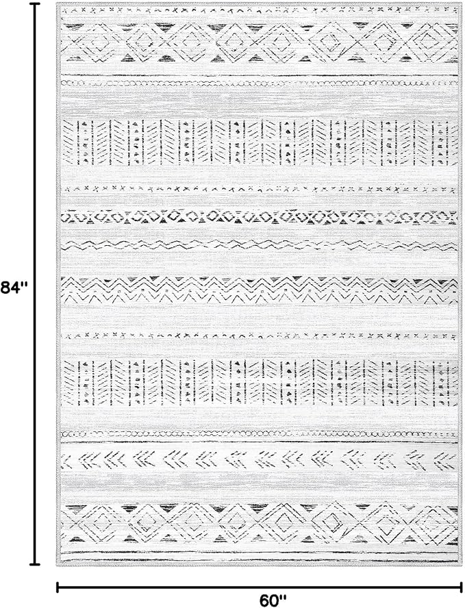cotiled Washable Area Rugs Boho Living Room Rug Non Slip | Solve Modern Neutral Trendy Home Decor - Stain Resistan Indoor Carpet for Bedroom Dining Room Grey