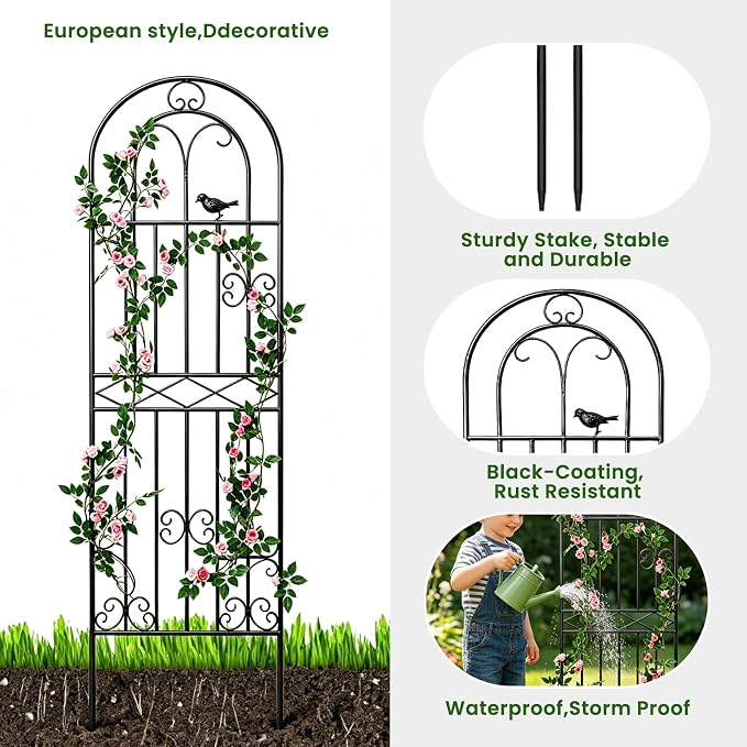 1 Pack 70.8"x19.7" Metal Gardon Trellis for Climbing Plants Flowers Outdoor, Rustproof, Heavy Duty, Black Coating Plant Support for Rose, Vines, Flowers, Perfect for Training Climbing Plants, Black