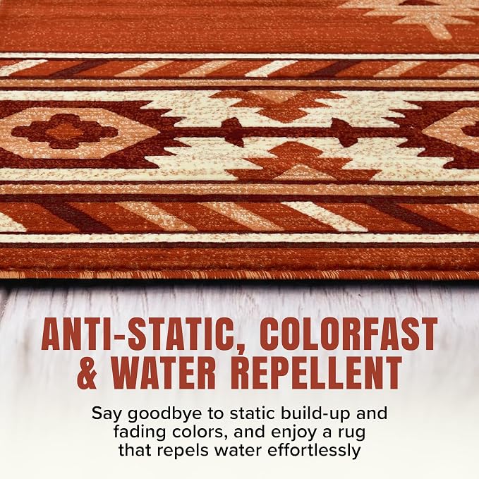 YHSF Southwestern Area Rug - Anti Static & Washable - Rust, 2 ft x 3 ft | Soft Native American Tribal Floor Rugs for Living Room, Bedroom, Hallways, and More - Easy-to-Clean Home Decors