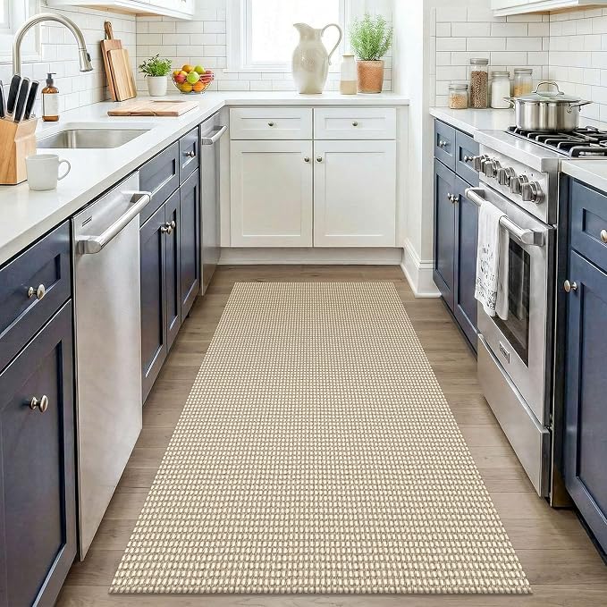 KOZYFLY Washable 3x4 Entry Area Rug, Braided Throw Rugs for Entryway, Non Slip Door Mat Indoor Outdoor Entrance, Front Porch Foyer Carpet for Kitchen, mudroom, Bathroom, Ivory/Camel/Brown