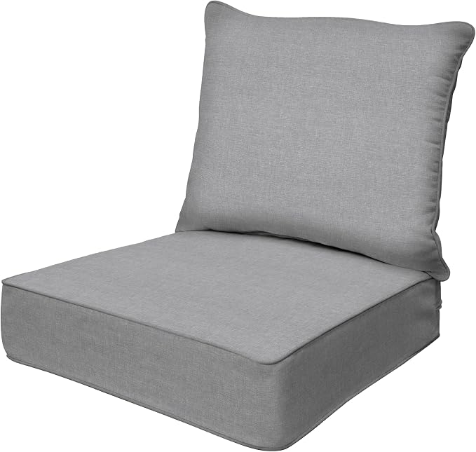 Honeycomb Outdoor Heritage Deep Seat, 25 x 26, Textured Solid Platinum Grey Chair Cushion with Removable Cover, for Patio Furniture