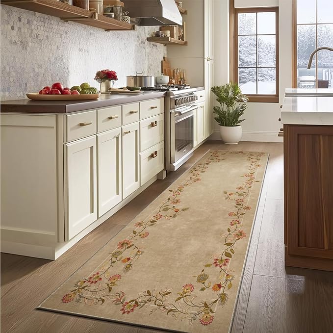 Washable Kitchen Runner Rugs for Entryway: 2'6"x8' Hallway Rug Stain Resistant Non Slip Low Pile Soft Living Room Floor Carpet Runners for Bedroom Kitchen Laundry Room Farmhouse Indoor