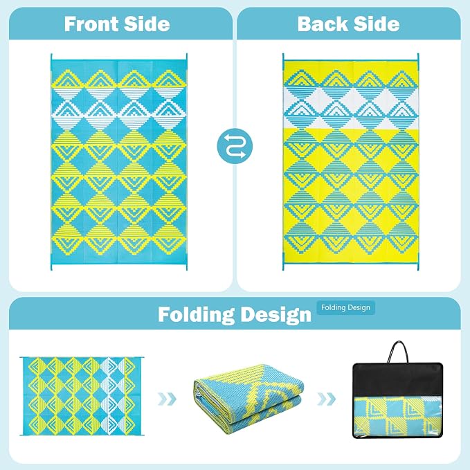 Lahome Outdoor Plastic Straw Rug, Reversible Outdoor Rug Waterproof 6x9 Patio Rugs, Camping Rugs for RV Backyard Deck Porch Picnic Beach Trailer (Blue/Yellow, 6' x 9')