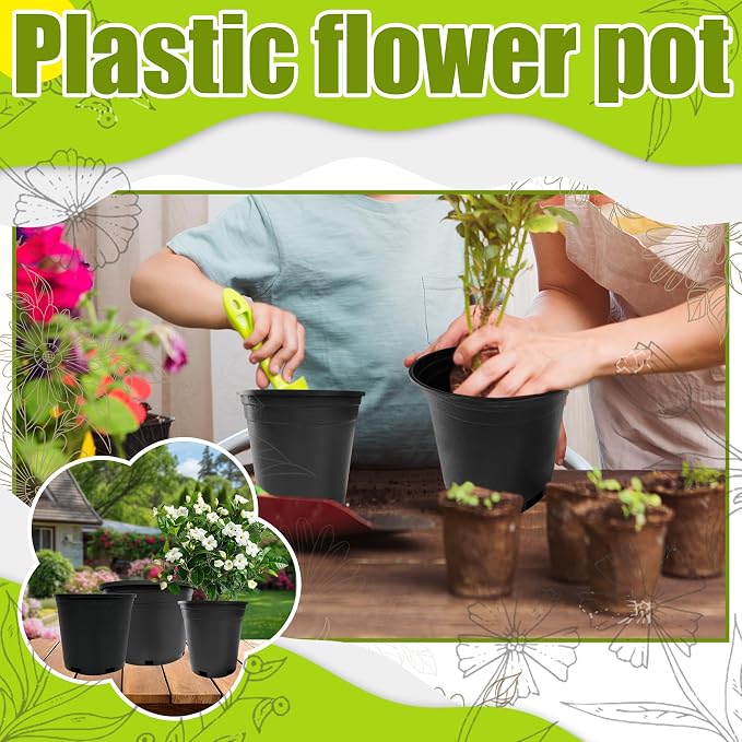 15 Gallon Nursery Pots Plastic Container Injection Molded Pot for Plants Flexible with Drainage Holes Suitable for Plants Soil Growers or Hydroponics Black 10 Pcs