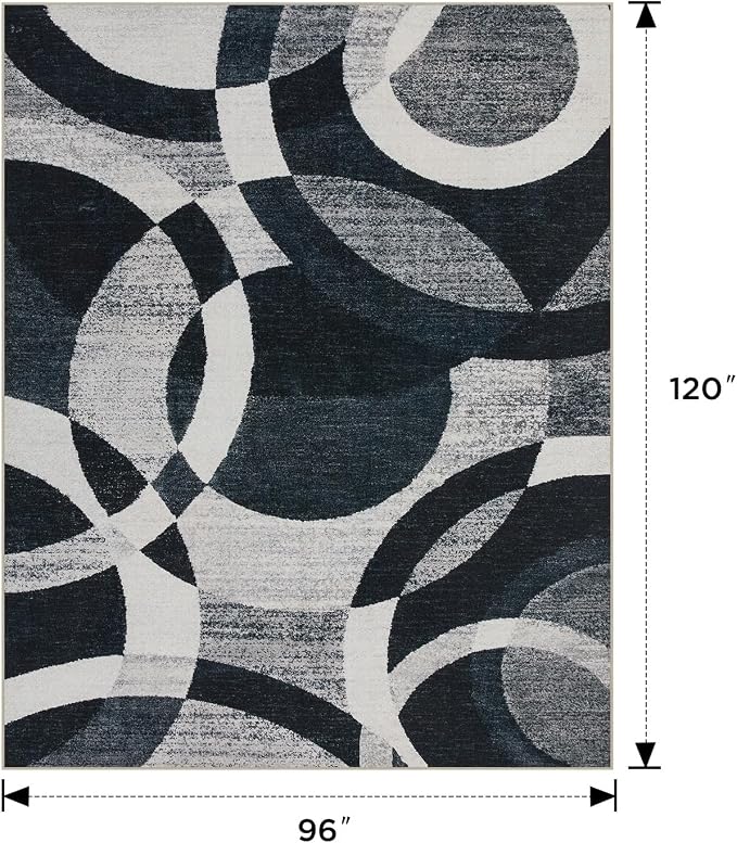 Joydeco Washable Geometric 8x10 Area Rugs for Living Room, Black Gray White | Non-Slip Low Pile Soft Stain Resistant Dark Gray Modern Pet Child Friendly Carpet for Bedroom Dining Room Home Office