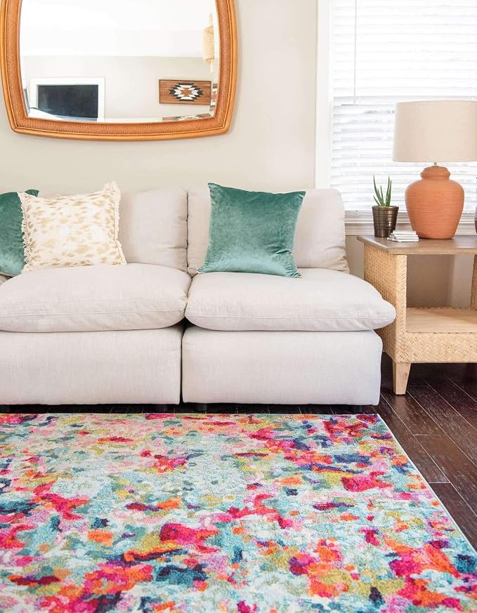 Unique Loom Chromatic Collection Area Rug - Champagne (4' 1" x 6' 1" Rectangle, Multi/ Blue)