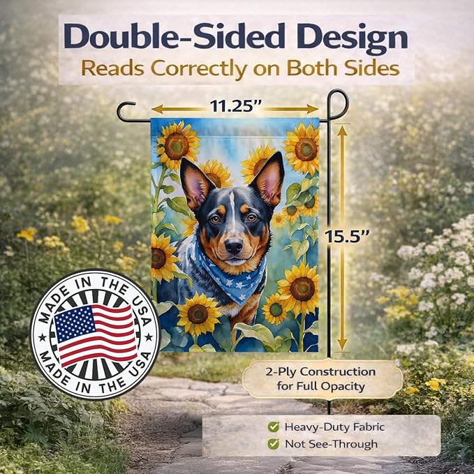 Caroline's Treasures DAC6013GF Australian Cattle Dog in Sunflowers Garden Flag Mailbox Flag Decorative Yard Flag Banner Outside Patio Artwork Yard Flower Beds, Garden Size, Multicolor