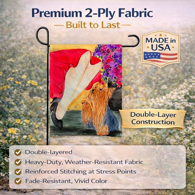 Caroline's Treasures SS8522GF Lady with her Yorkie Garden Flag Mailbox Flag Decorative Yard Flag Banner Outside Patio Artwork Yard Flower Beds, Garden Size, Multicolor