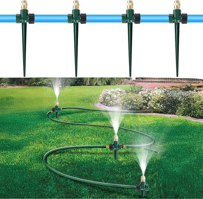 LIULO TOOL 2 Pack Metal Lawn Sprinkler, Automatic Brass Sprinkler with Spike Base, 360 Degree Adjustable Sprinklers Nozzle Large Area Coverage for Lawn Grass Patio Garden Irrigation