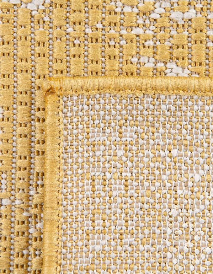 Unique Loom Outdoor Bohemian Collection Area Rug - Anthro (3' 3" x 14' 1" Runner, Yellow/ Ivory)