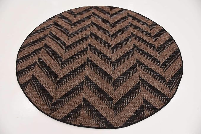 Unique Loom Outdoor Modern Collection Area Rug - Chevron (6' 1" Round, Brown/ Black)