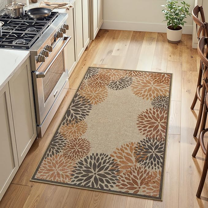 LIVEBOX Easy Jute 28''x43'' Front Porch Rug, Outdoor Non Slip Washable Kitchen Rug Modern Floral Bohemian Area Rugs Floor Hello Welcome Door Mat Carpet for Entryway Doorway(Beige 28''x43'')