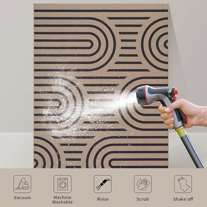 Tangsoo Modern Easy Jute 3x5 Rug for Living Room,Washable Indoor Outdoor Rugs Farmhouse Non-Slip Thin Indoor Door Mat,Contemporary Rainbow Throw Carpet Front Porch Bedroom Patio Entryway Balcony Decor