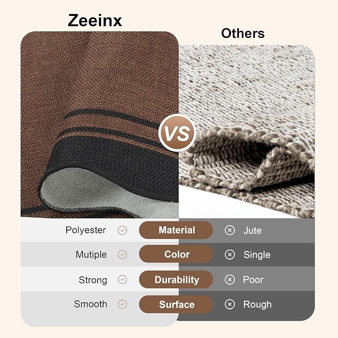 8x10 Scalloped Rug Easy Jute Washable Rug for Living Room Indoor Outdoor Black Brown Geometric Non Slip Carpet for Under Table Neutral Carpet for Backyard Patio Dining Room
