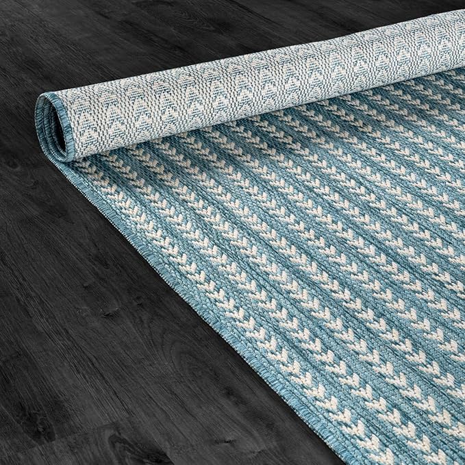 Washable Outdoor Rug 5x7 Modern Area Rugs Outdoor Carpets Striped Pattern Non Shedding Waterproof Easy Clean Patio Deck Porch Living Room Bedroom Garden RV (5 X 7 Aqua)