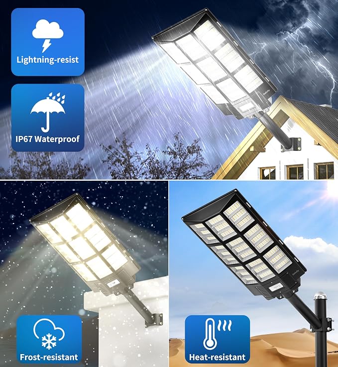 Gefolly SL-7200W Solar Street Lights Outdoor, 450000LM Commercial Parking Lot Light, 6500K Dusk to Dawn IP67 Security Flood Lights Motion Sensor Led Lamp for Basketball Court, Road, Yard