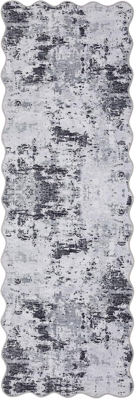 ROYHOME Scalloped Runner Rug 2x6 Modern Abstract Non Slip, Grey | Soft Stain Resistant Low Pile Machine Washable Non Shed Rug for Hallway Kitchen Bathroom