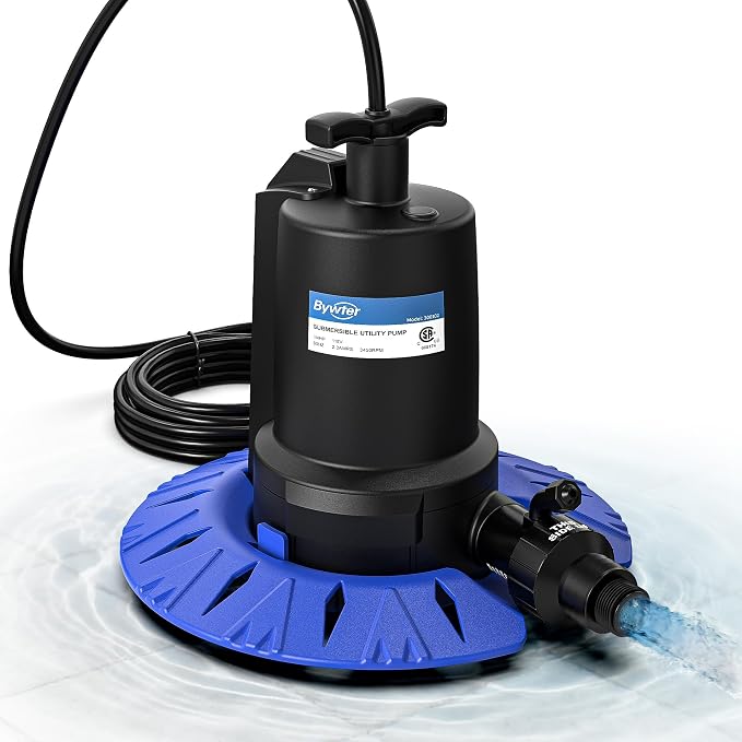 Automatic Pool Cover Pump, 1/4 HP, 1800 GPH, Check Valve, 25 FT Cord | 115V Nylon Pump Starts At 2 In And Stops At 3/8 In, Adapter Fits 3/4 In Garden Hose And 1-1/4 In Drain Hose, A Rope Included