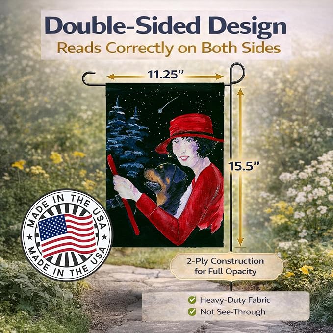 Caroline's Treasures SS8551GF Lady driving with her Rottweiler Garden Flag Mailbox Flag Decorative Yard Flag Banner Outside Patio Artwork Yard Flower Beds, Garden Size, Multicolor
