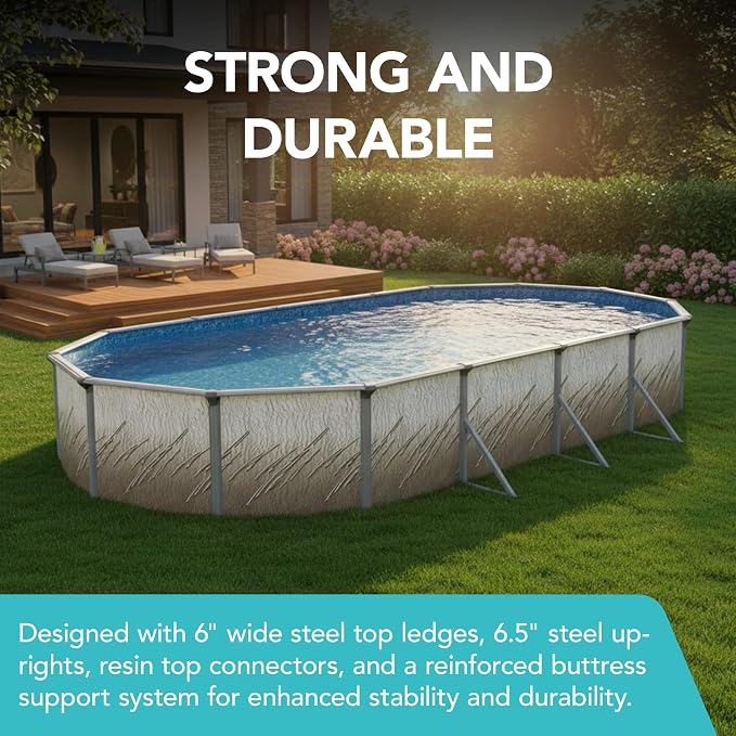 Puri Tech 12'x24'x52 Lakeview Above Ground Swimming Pool Set with Liner, Skimmer, Liner Pad, and Pool Cove for Replacement Backyard Swimming Pool Setup