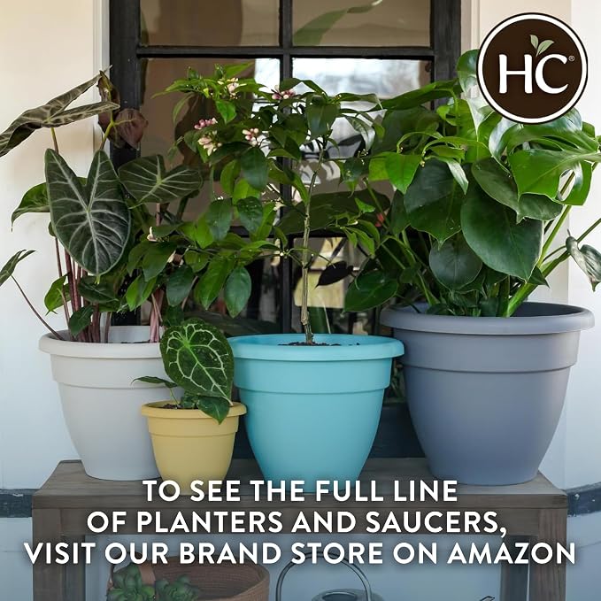 The HC Companies 12 Inch Caribbean Planter Pots with Drainage & Plug, Rolled Rim Plastic Planters for Indoor & Outdoor Plants, 2-Pack Decorative Flower Pots for Garden, Office & Home Decor, Dusty Teal