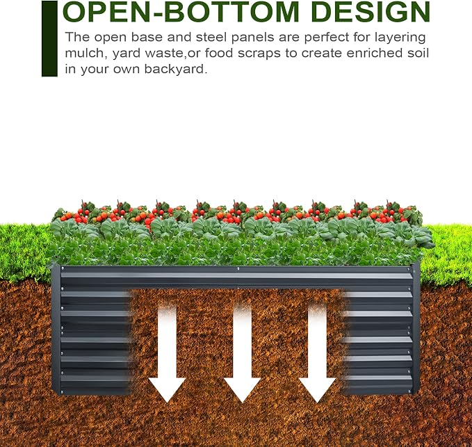 Metal Raised Bed Garden Bed Kit, 8x4x2ft Tall Galvanized Planter Raised Garden Boxes Outdoor, Large Metal Raised Garden Beds for Flowers, Vegetables, Herbs