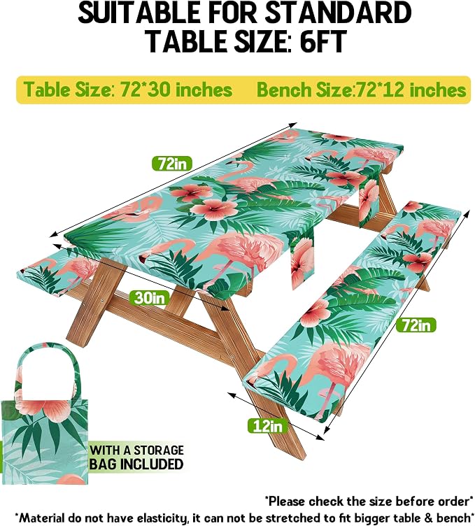 Picnic Table Cover with Bench Covers Waterproof Elastic Rectangle Reusable Folding Tablecloth Mantelería Manteles Camping Essentials Rv Car Travel Supplies Table Cloth Outdoor Road Trip Camper Gifts