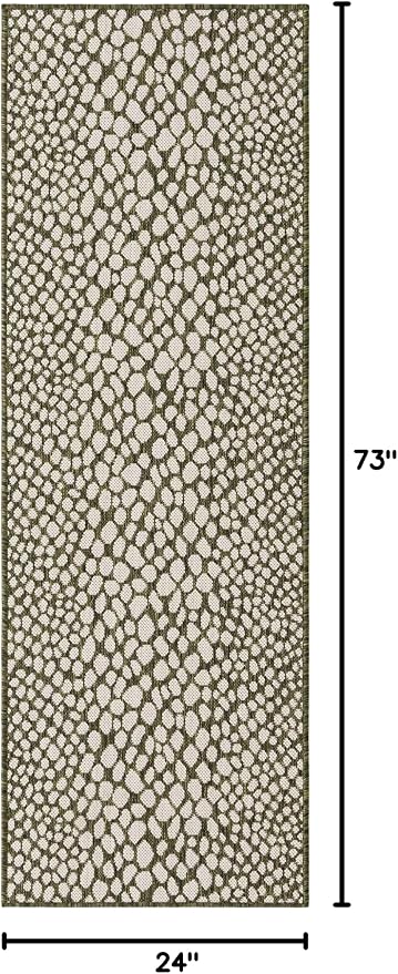 Unique Loom Outdoor Collection Area Rug - Cape Town (2' x 6' 1" Runner, Green/ Ivory)
