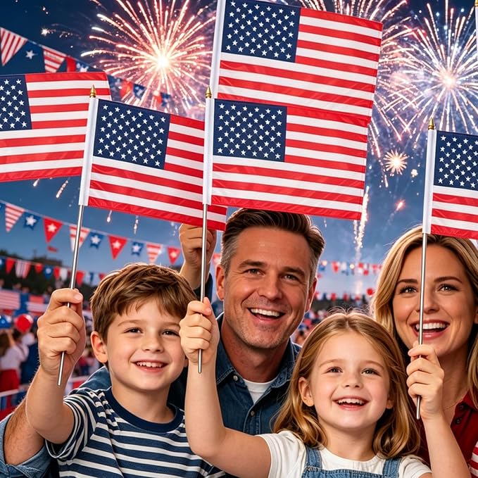 6 Pack Small American Flags on Stick, 8x12 Inch Mini Handheld USA Flags with Stainless Steel Pole, 4th of July US 250th Anniversary Decorations, Memorial Day Outdoor Decor