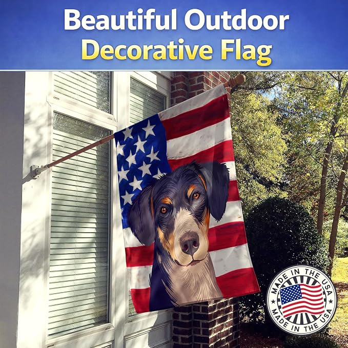 Caroline's Treasures CK6520CHF Eurohound Dog American Flag House Flag Large Porch Sleeve Pole Decorative Outside Yard Banner Artwork Wall Hanging, Polyester, House Size, Multicolor