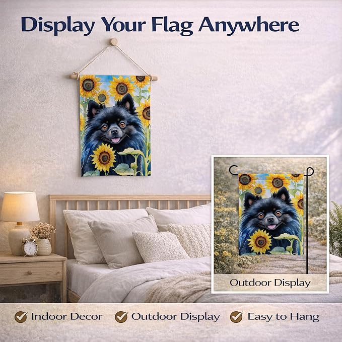 Caroline's Treasures DAC6135GF Pomeranian in Sunflowers Garden Flag Mailbox Flag Decorative Yard Flag Banner Outside Patio Artwork Yard Flower Beds, Garden Size, Multicolor