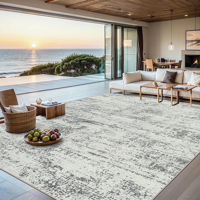 PLHXFR Area Rug Living Room: 5x7 Modern Abstract Washable Carpet Grey | For Bedroom Dining Room Farmhouse Nursery Home,Machine washable,Non Slip,Large Soft Neutral,Stain Resistant, Indoor Floor